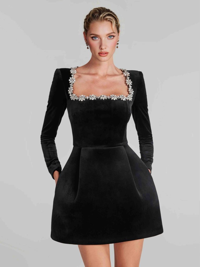 Square Neck Elegant Mini Dress
