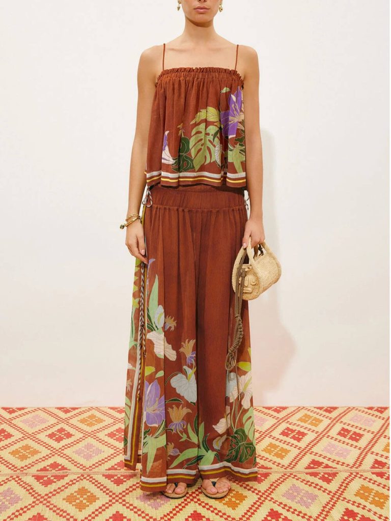 Spaghetti Strap Slit Wide-Leg Two-Piece Set