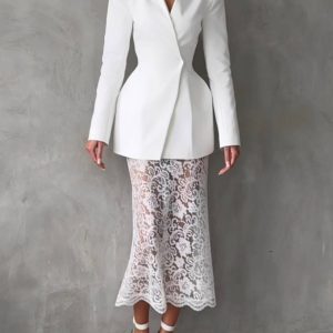 Lace Asymmetric Neck Elegant Two-Piece Set