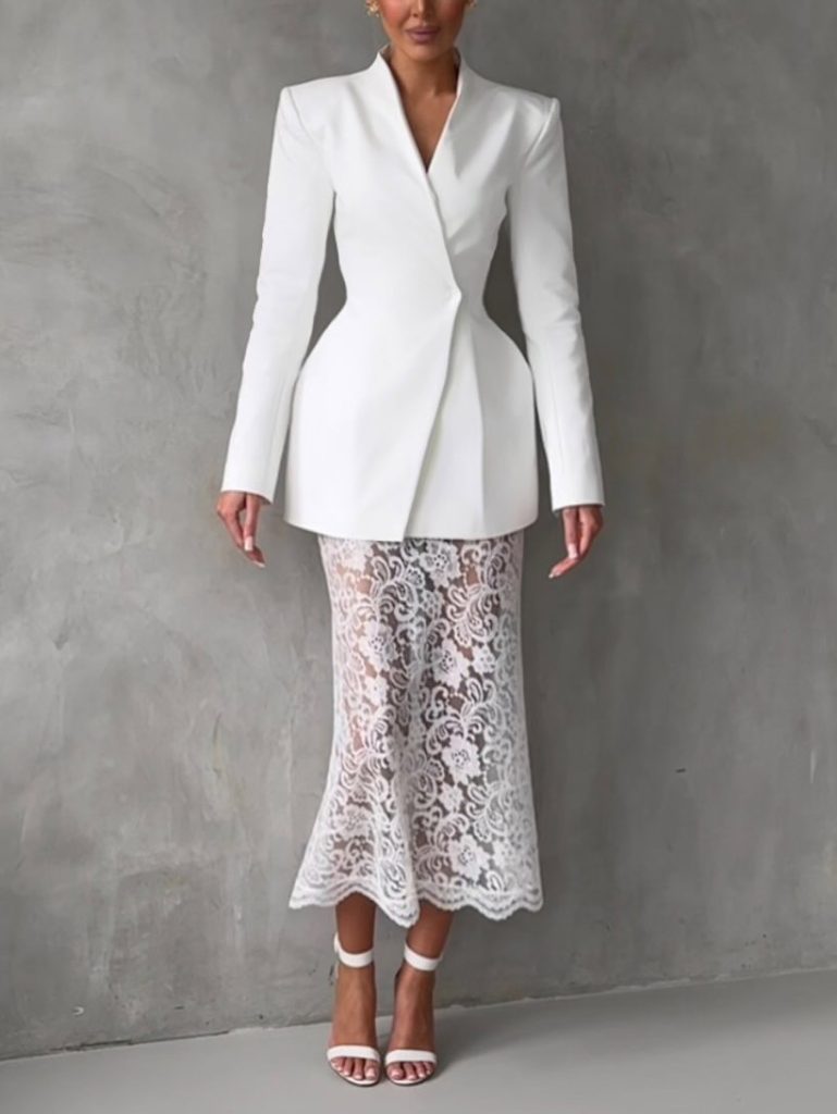 Lace Asymmetric Neck Elegant Two-Piece Set