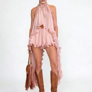 Asymmetric Neck Backless Two-Piece Set