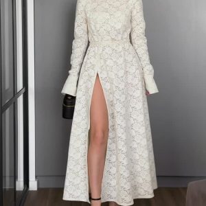 Lace Slit Elegant Midi Dress