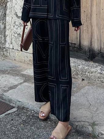Printed Wide-Leg Two-Piece Set